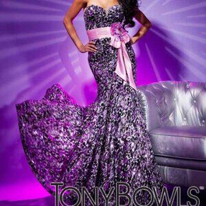 Silver and Black Sequin Evening Gown